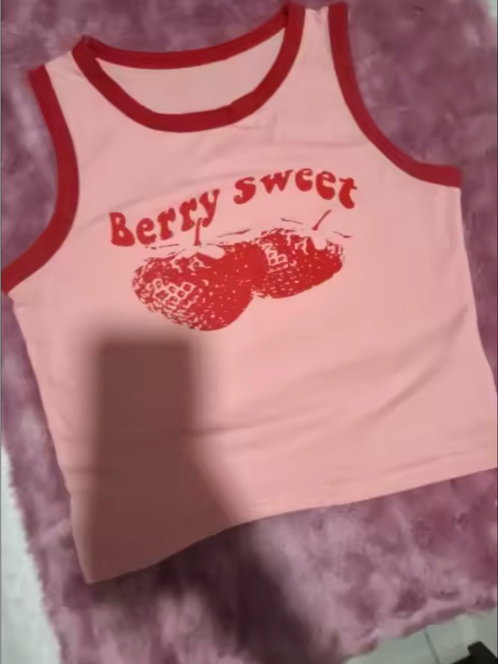 Berry Sweet Pink Crop Tank with Red Trim